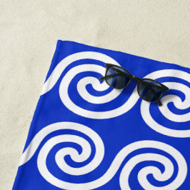 Toalha De Praia Azul Padrão de Ondas Chave Meander Grego