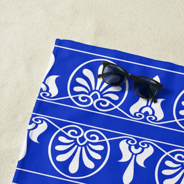 Toalha De Praia Azul-padrão mediterrânico grego árabe (In Situ)