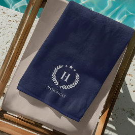 Toalha De Praia Azul Real | Monograma Moderno Minimalista Elegante
