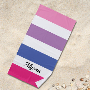 Toalha De Praia Azul Roxo, Rosa, Striped Personalizado