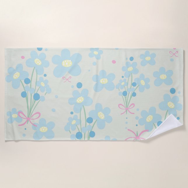 Toalha De Praia Azul Suave e Harmonia Rosa (Frente)