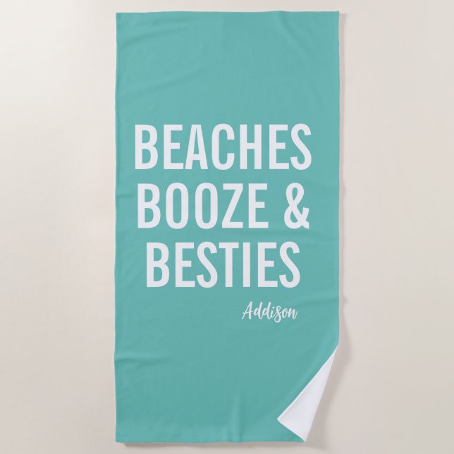 Toalha de Praia Azul Turquesa Beaches Booze & Best (Frente)