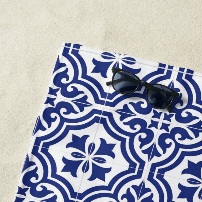 Toalha De Praia Azulejo Espanhol Tradicional Azul e Branco (In Situ)