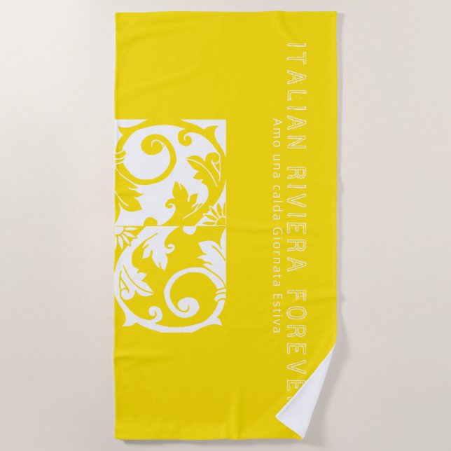Toalha De Praia Azulejo Majolica Italiana Amarelo Trendy (Frente)