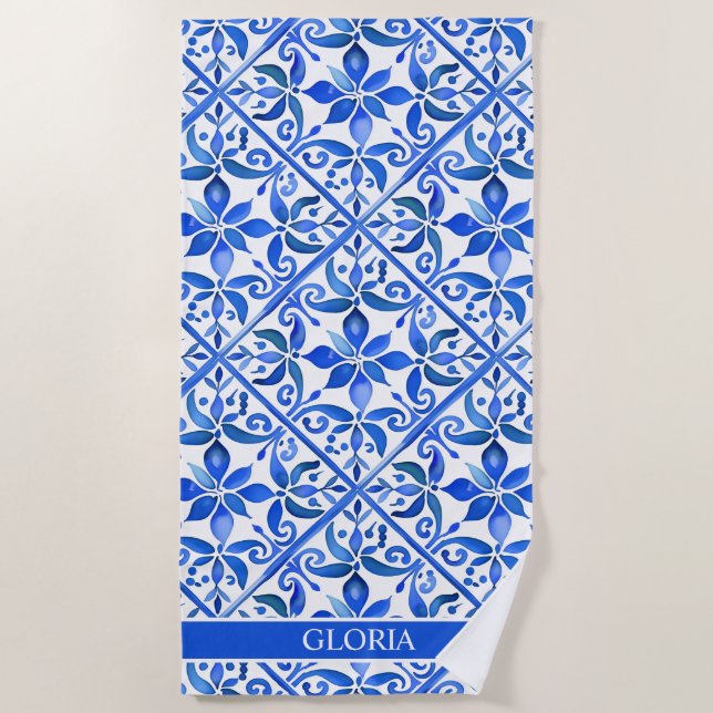 Toalha De Praia Azulejos de Talavera Espanhol presentes para madri (Frente)