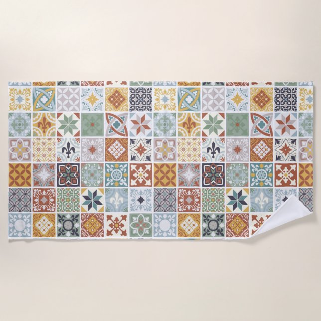 Toalha De Praia Azulejos do Mediterrâneo (Frente)