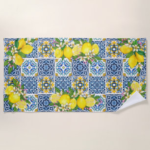 Toalha De Praia Azulejos Sicilianos do Mediterrâneo, limões de cit