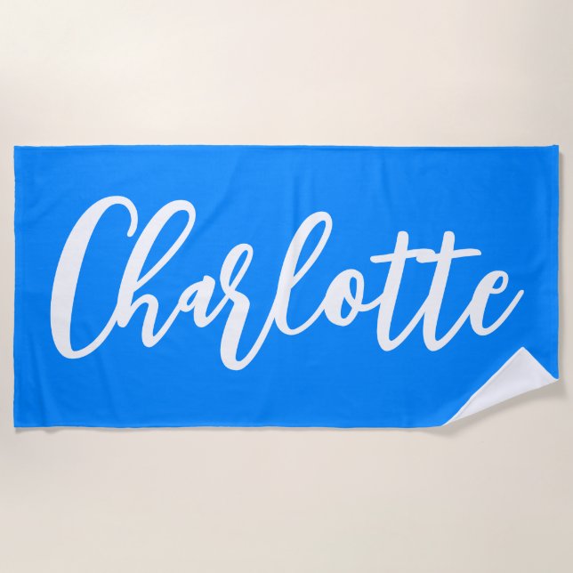 Toalha De Praia Azure Blue and White Lettering Script (Frente)