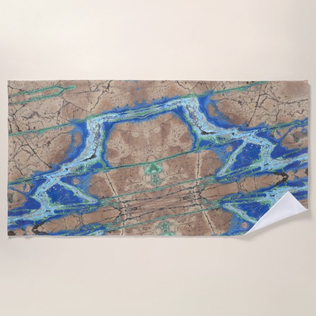 Toalha De Praia Azurite Stone Beige e Turquoise (Frente)