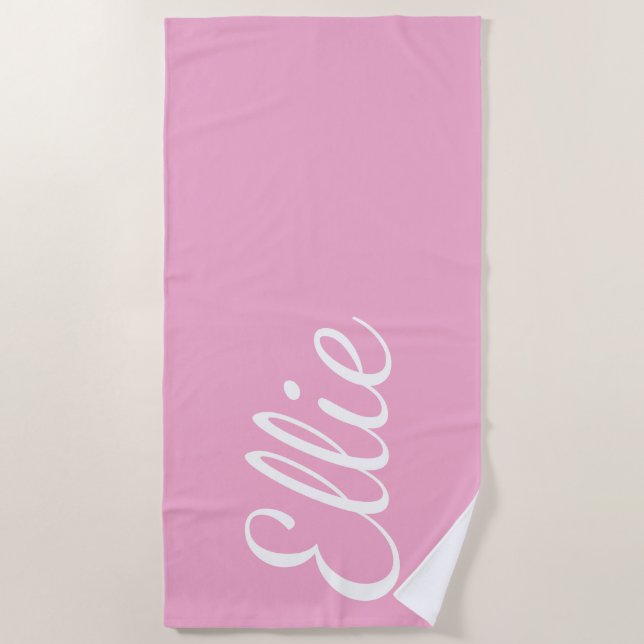 Toalha De Praia Baby Pink Bliss | Custom Name Cursive Script (Frente)