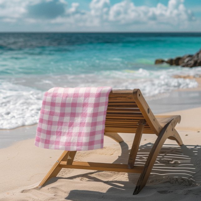 Toalha De Praia Baby Pink Gingham (Criador carregado)