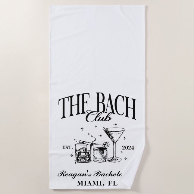 Toalha De Praia Bach Club Personalizado Bachelorette Retro Cocktai (Frente)