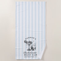 Bachelorette Blue & Black Retro Modern Beach Towl