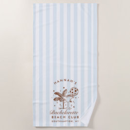 Toalha De Praia Bachelorette Blue & Brown Retro Modern Beach Towel