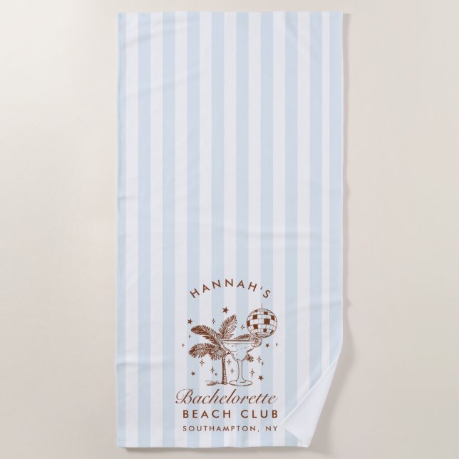 Toalha De Praia Bachelorette Blue & Brown Retro Modern Beach Towel (Frente)