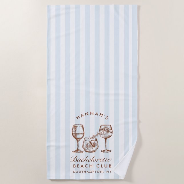 Toalha De Praia Bachelorette Blue & Brown Retro Modern Beach Towel (Frente)