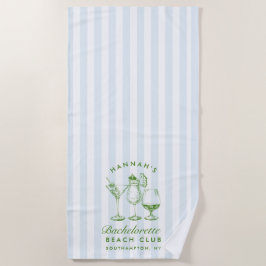 Toalha De Praia Bachelorette Blue & Green Retro Modern Beach Towl