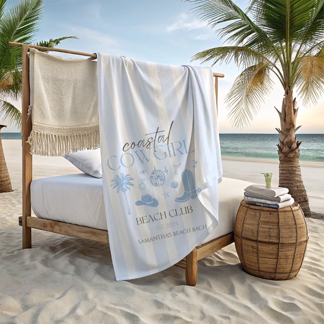 Toalha De Praia Bachelorette Favor do Clube de Praia da Cowgirl Co (Coastal Cowgirl Bachelorette Favors Personalized Beach Towel)