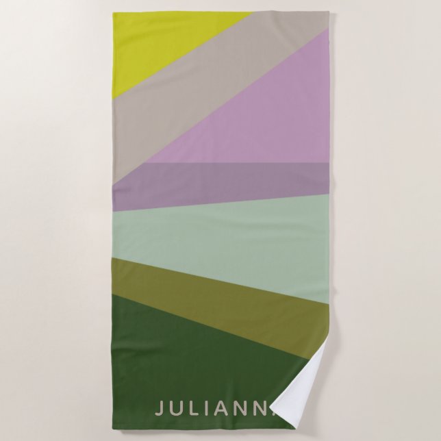 Toalha De Praia Bachelorette Geométrica Verde Roxo Personalizado (Frente)