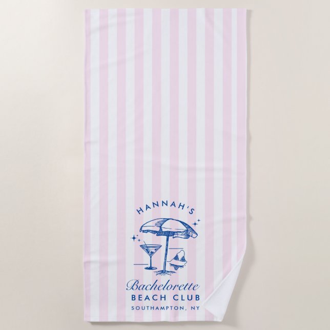 Toalha De Praia Bachelorette Pink & Blue Modern Beach Towel (Frente)
