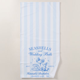 Toalha De Praia Bachelorette Retro Blue Seashells & Wedls