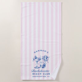 Toalha De Praia Bachelorette Retro Disco Coquetel Azul e Rosa