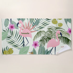 Toalha De Praia Bachelorette Verde Flamingo Rosa Personalizada