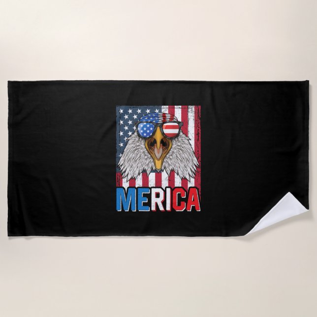 Toalha De Praia Bald Eagle Merica 4 de julho (Frente)