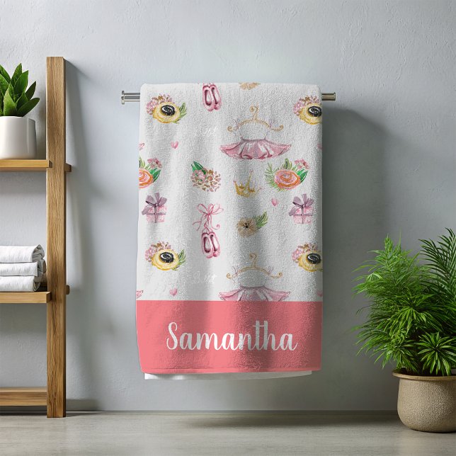 Toalha De Praia Balé Ballerina Nome Personalizado (Criador carregado)