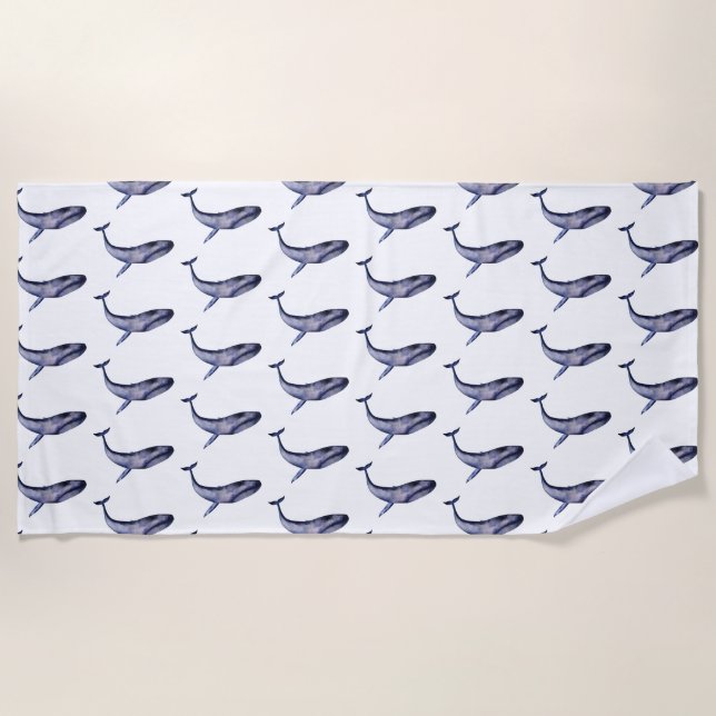 Toalha De Praia Baleia Azul de Aquarela (Frente)