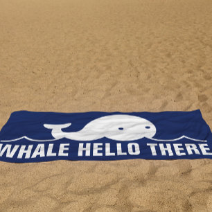 Toalha De Praia Baleia Engraçada Alô Ali Pun White Blue Beach Towl