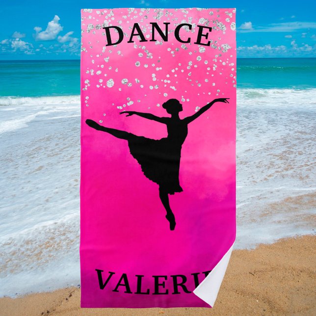 Toalha De Praia Ballerina Dance Pink Ombre Sparkle (Criador carregado)