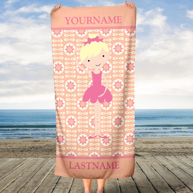 Toalha De Praia Ballerina Rosa Personalizada (Criador carregado)