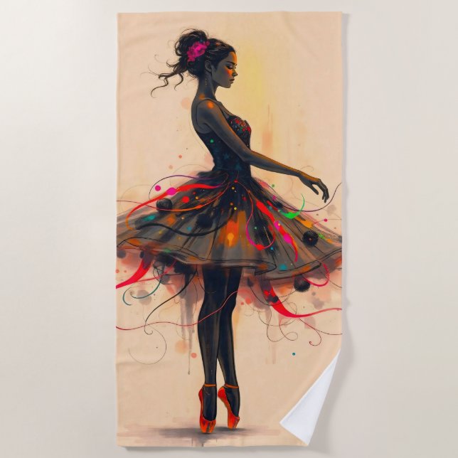 Toalha De Praia Ballerina Tanzt in Farbexplosion (Frente)