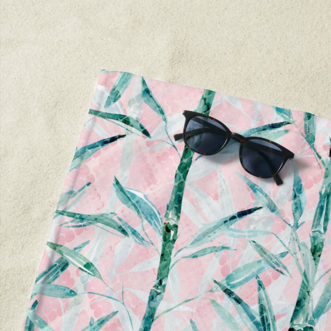 Toalha De Praia Bamboo branches, white, green, bamboo leaves (In Situ)