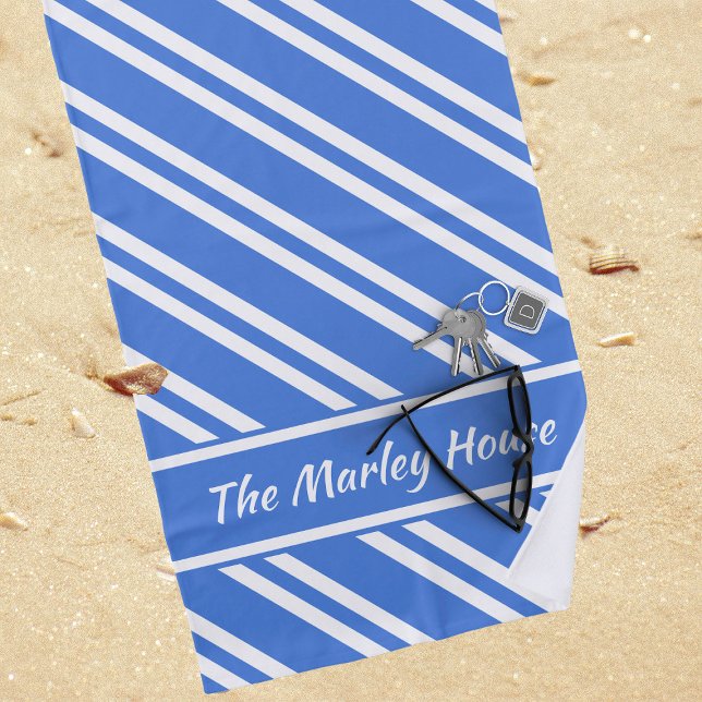 Toalha De Praia Bandas brancas e azuis francesas personalizadas (Criador carregado)