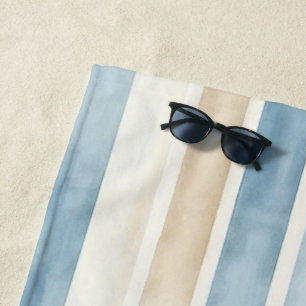 Toalha De Praia Bandas de Creme Azul de Praia