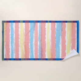 Toalha De Praia Bandas de Pastel Amarelas Cor-de-Rosa