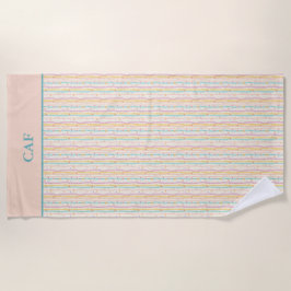 Toalha De Praia Bandas de Pastel Monograma e Flores, Colas Rosa