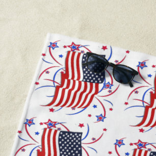 Toalha De Praia Bandeira americana e fogos-de-artifício
