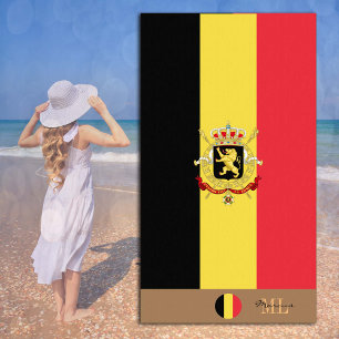 Toalha De Praia Bandeira belga e monograma belga/toalha de praia