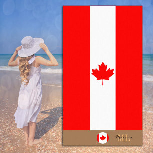 Toalha De Praia Bandeira canadiana e canadense monograma/toalha de