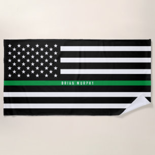 Toalha De Praia Bandeira De Linha Verde Fino Militar Monograma