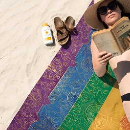 Toalha De Praia Bandeira do Orgulho Art Déco | Arco-íris I Vintage