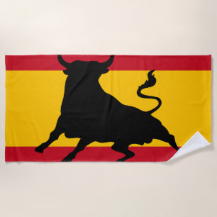 Toalha De Praia Bandeira espanhola com touro