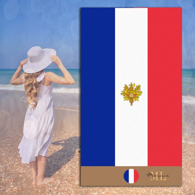 Toalha De Praia Bandeira francesa e França monograma/toalha de pra (Criador carregado)
