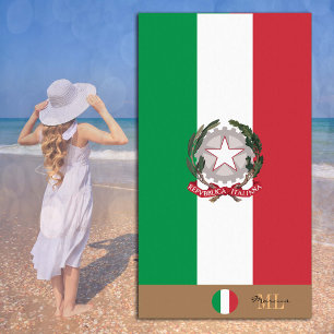 Toalha De Praia Bandeira italiana e Itália monograma/toalha de pra