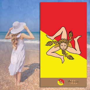 Toalha De Praia Bandeira siciliana e monograma da Sicília /