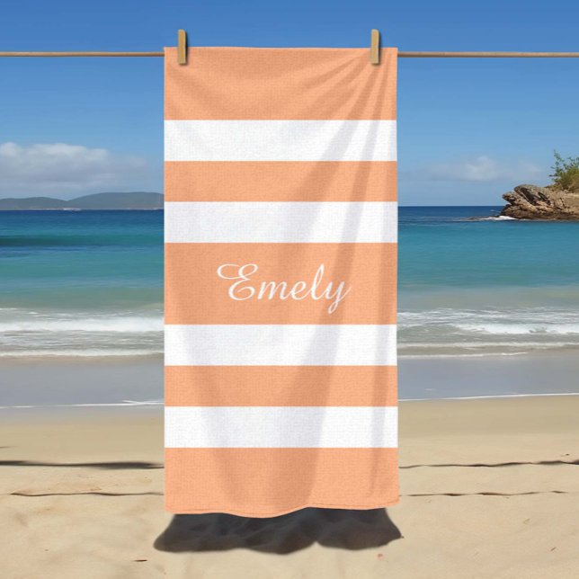Toalha De Praia Banhas de cor-de-rosa do na moda (Stylish Peach Pink Stripes Beach Towel)