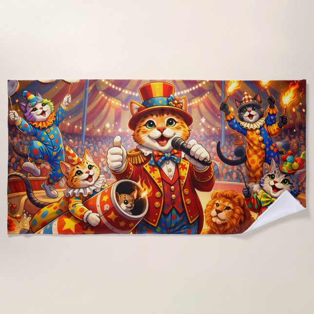 Toalha De Praia banheiro/circus/kitchen/gato de circo (Frente)